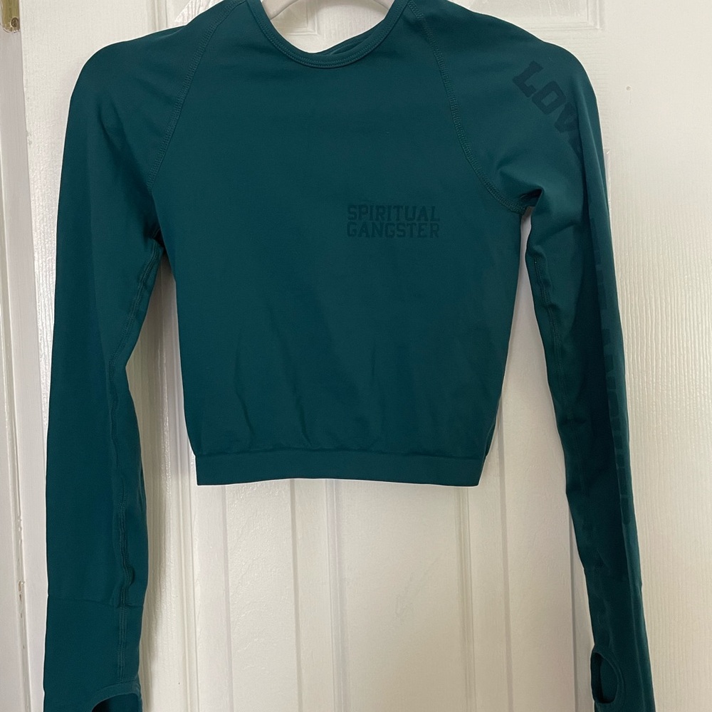 Spiritual Gangster Deep Teal Long Sleeve Crop Top